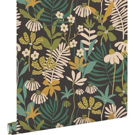papier peint feuilles et fleurs tropicales vert et multicolore - ESTAhome (1/5)