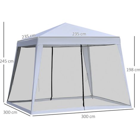 Pavillon de jardin 3x3 m, tente de réception résistante aux intempéries avec moustiquaire, en métal et polyester gris, pour fêtes de jardin (1/5)