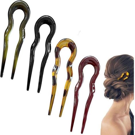 12 Haarnadeln für Damen, U-förmige Haarnadeln für Duttfrisuren, französische Haarspangen in Schildpattoptik (1/5)