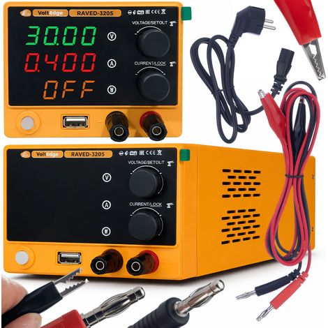 Zasilatore da Laboratorio RAVED-3205 – 0-32V 0-5A  USB QC 18W  Display Digitale  Protezione ROSFIX  Certificazione CE