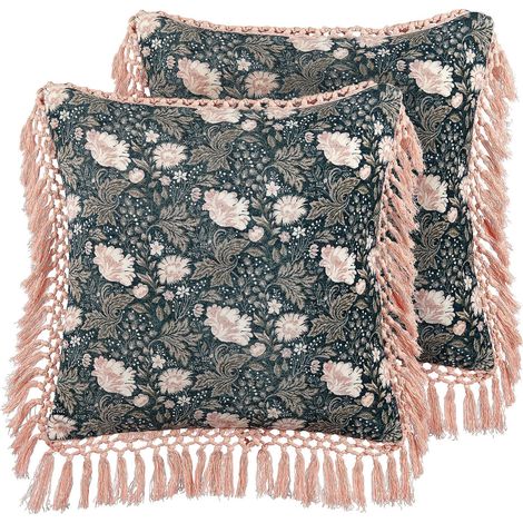 Set di 2 cuscini velluto floreale 45x45 cm cuscini blu rosa Parrotia (1/5)