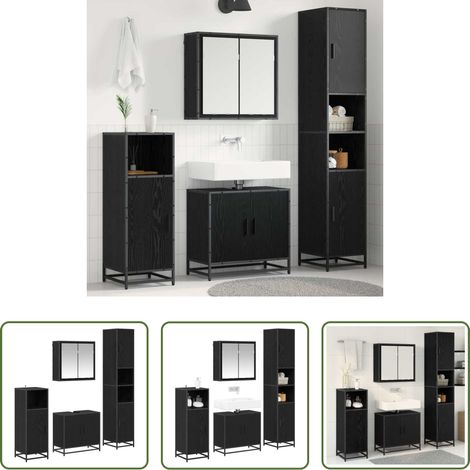 Spiegelschrank - Badezimmermöbel-Set 4 pcs Schwarz Eichen-Optik Holzwerkstoff (1/5)