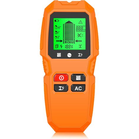 Scanner mural 5 en 1 pour bois, fil AC, clous métalliques, câbles, solives, avec écran LCD (orange) (1/5)