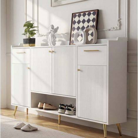 Mobile portascarpe con 2 cassetti, 4 ante e vano aperto, 130 x 37 x 100 cm, bianco HAVRYA (1/5)