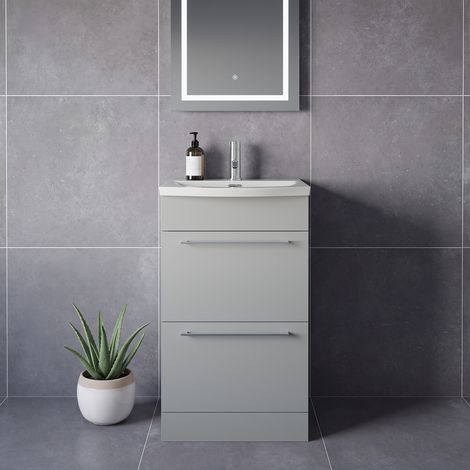 Napoli 390 Gloss Grey Pearl 500mm 2 Drawer Vanity Unit with Arc Basin - 500mm - Chrome 320mm Handle