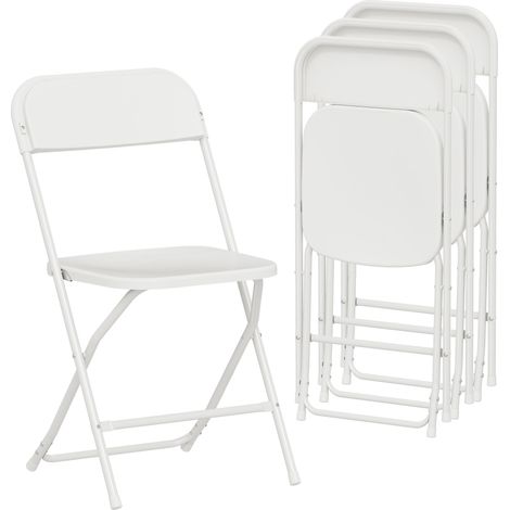 HOMCOM Set 4 Sedie Pieghevoli con Fori di Drenaggio 45x49x79.5 cm Bianco
