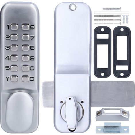 Verrou Porte à Code Mecanique, Serrure Combinaison Mecanique avec Poignée Verrou a Code Mecanique Exterieur Digicode pour Porte Extérieur de Alliage de Zinc, pour Portes D'entrée Maison Hôtel (Argent) (1/5)