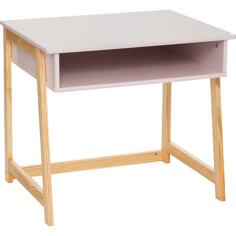 Table du bureau, meuble de bureau coloris rose et naturel - Longueur 58 x Profondeur 46 x Hauteur 52 cm -PEGANE- (1/3)
