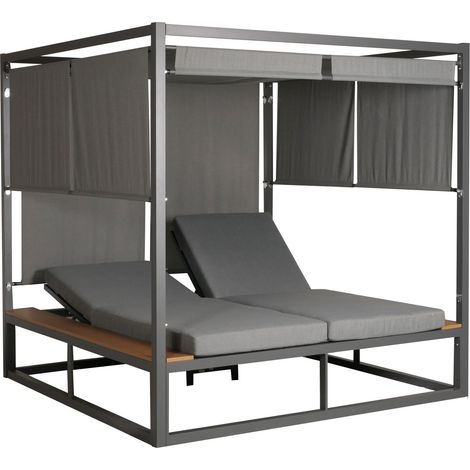 [NEUWERTIG] Aluminium Lounge-Gartenliege HHG-805, Sonnenliege Bali-Liege Doppelliege Outdoor-Bett Daybed, 10cm-Polster hellgrau