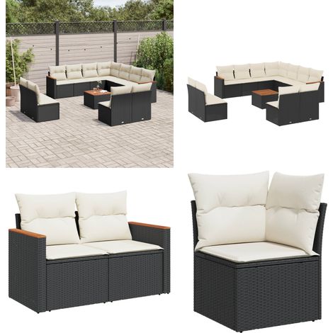 12-tlg. Garten-Sofagarnitur mit Kissen Schwarz Poly Rattan - Gartenmöbel Set - Outdoor Lounge - Rattan Gartenset - Esstisch - Gartenstuhl - Home & Living (1/5)