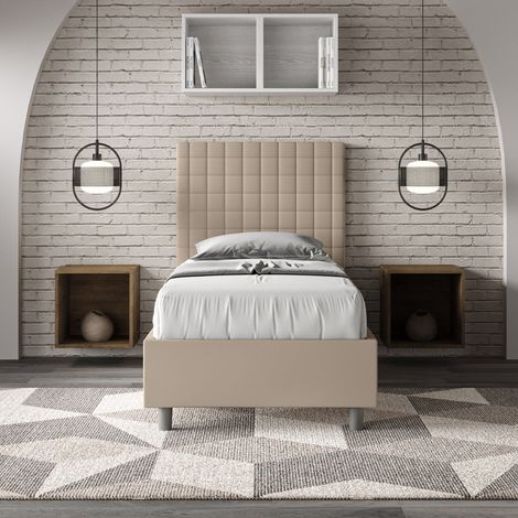 Letto singolo contenitore imbottito 80x190 similpelle tortora Sunny (1/5)