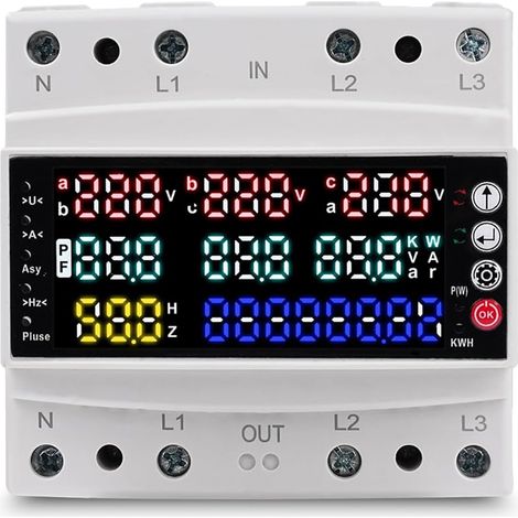 Compteur Électrique Triphasé, Voltmètre Ampèremètre Numérique Multifonction Compteur Energie avec Protection Contre les Surtensions/Sous-tensions 230V 100A (1/5)