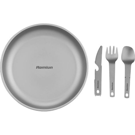 Campingteller aus Metall, 3-teiliges Set, integriertes Geschirr, Titanplatte, Grillteller, Campingteller.
