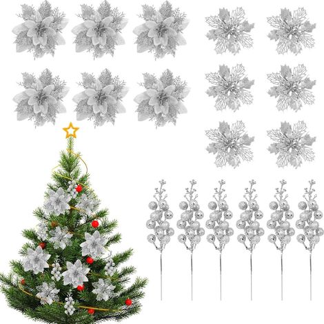 Fleurs De Noël Artificielles pour Sapin Décorations Festives  Branches Décoratives Pour Fêtes Pour Designers D'Intérieur Appartement Couronnes Guirlandes Manteau Cheminée Escalier Porche (1/5)
