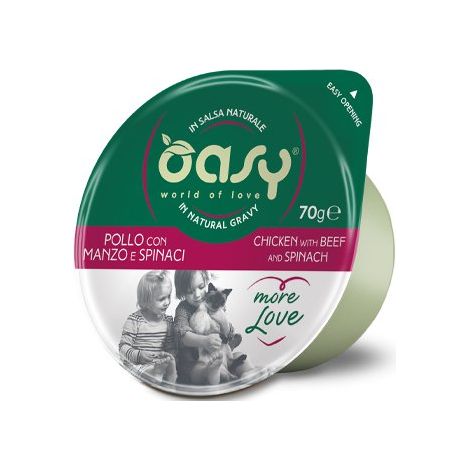 Oasy Cat  Plus d'amour  Green Cup 70 g - Poulet au bœuf et aux épinards 70 g