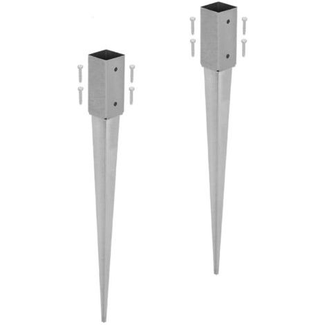 Lot de 2 Support de Poteau Bois - Acier Galvanisé - 75 cm - Argent - 61 x 61 mm - Support Poteau à Enfoncer - pour Clôture et Pavillon - Résistant à la Corrosion-NANOTEH (1/5)