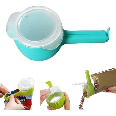 1 clip per sacchetti con beccuccio per versare il cibo, chiusura ermetica con coperchio in plastica riutilizzabile, clip per sacchetti per alimenti, organizer, blu