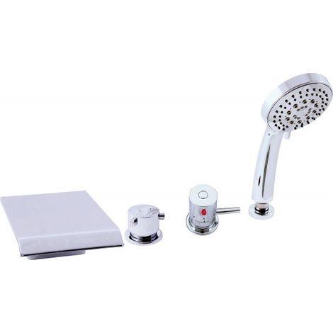 Mitigeur baignoire avec cascade thermostatique 4 trous en laiton chromé (1/5)