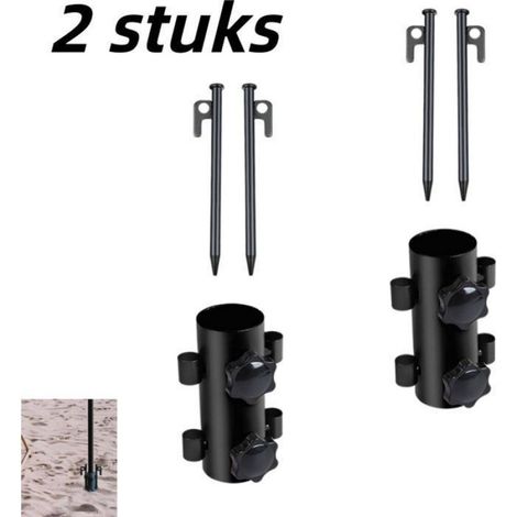 Kit de fixation pour poteaux d'auvent de camping (2 pièces) - Support de tente et d'auvent avec piquets de fixation au sol - (1/4)