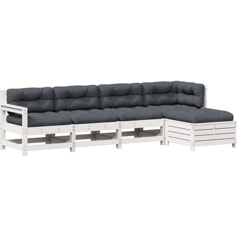 Set Salotto Giardino 5pz con Cuscini Bianco Legno Massello Pino vidaXL (1/5)