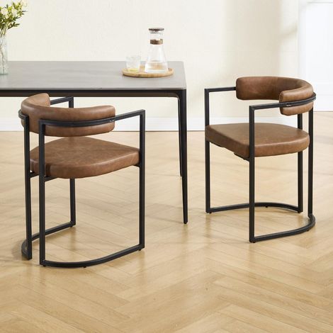 Lot de 2 chaises de salle à manger en cuir PU marron, structure métallique, design moderne (1/5)