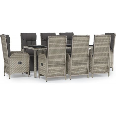 Maison Exclusive - 9-tlg. Garten-Essgruppe mit Kissen Grau Poly R (1/5)