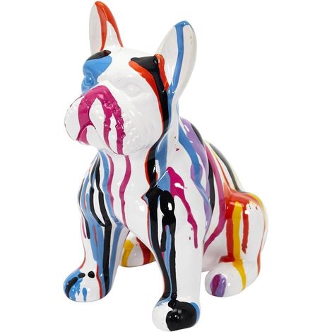 Statuette Bulldog en céramique 20 cm, sculpture décorative moderne, chic, colorée, design élégant, ambiance contemporaine, multicolore (1/5)