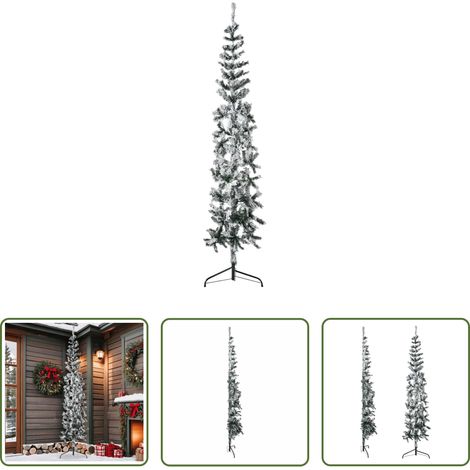 vidaXL Sapin de Noël en PVC - Demi sapin de Noël artificiel mince avec neige floquée 210 cm (1/5)