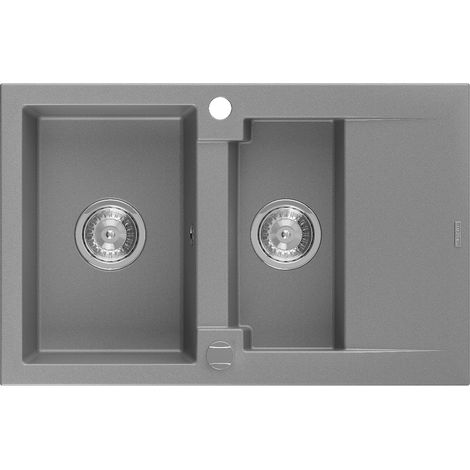 Mexen Gaspar lavello in granito 1,5 vasca con sgocciolatoio 737 x 475 mm, grigio, sifone cromato - 6507731505-71 (1/5)