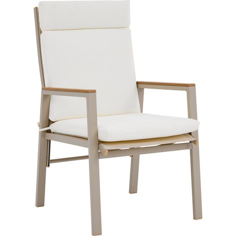 Lot de 2 chaises d'extérieur avec accoudoirs en bois composite, assise en Textilène, cadre en fer galvanisé, kaki et beige (1/5)