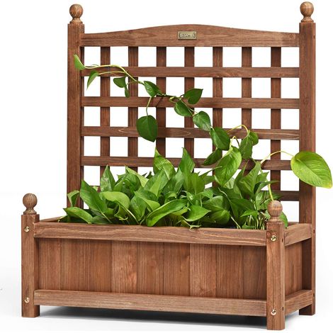 COSTWAY Jardinière avec Treillis Bois, Bac à Plante, Pots à Fleurs avec Treillage pour Jardin, Terrasse, Cour Etc., Parfaite pour Plantes, Plantes Grimpantes, Fleurs 64,5 x 28 x 75 cm (1/5)