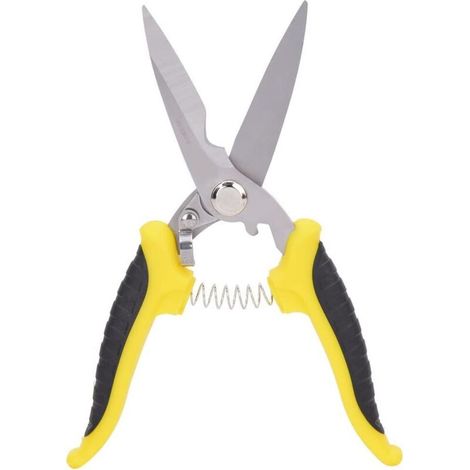 Forbici industriali, forbici industriali multiuso e resistenti, acciaio inossidabile, manici giallo-neri, utensili manuali per elettricisti (maniglie giallo-nere da 8 pollici) (1/4)