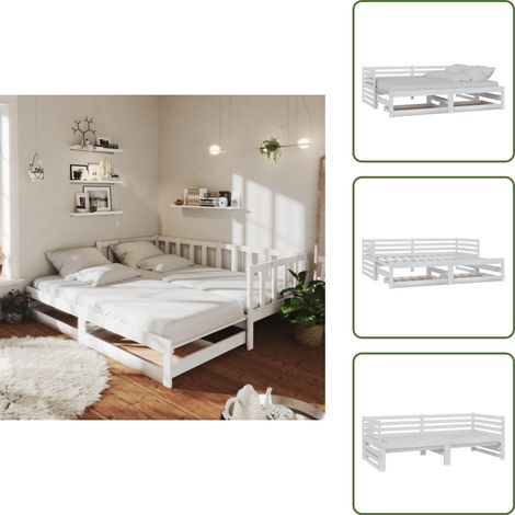 Letto multifunzionale - vidaXL Dormeuse Estraibile 2x(90x200) cm Bianca in Massello di Pino - Divano letto con cassetto