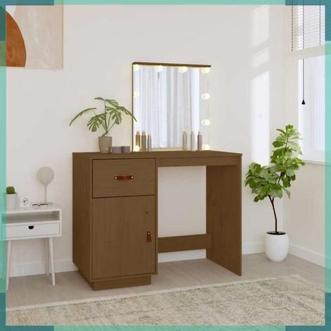 820095 Coiffeuse avec LED Marron miel 95x50x133,5cm Bois de pin massif (1/5)