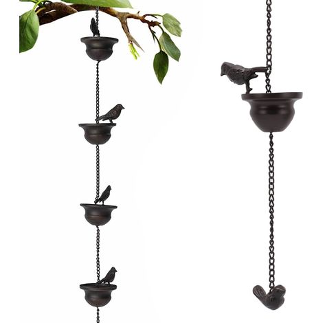 Cadena de lluvia decorativa [Cadena de lluvia con pájaros en una taza] Cadena de lluvia vintage para recoger agua para el jardín (1/5)