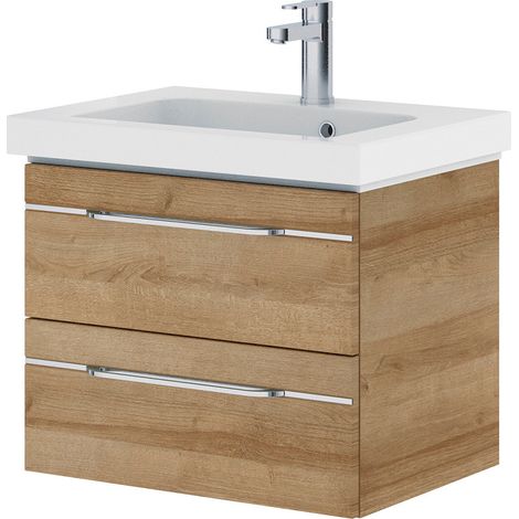 Badezimmer Waschtisch inkl. Waschbecken in Riviera Eiche quer Nb. BUDVA-66, B/H/T ca. 65,4/48/44 cm (1/5)