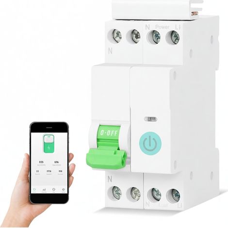 Disjoncteur intelligent Tuya WiFi Contrôle distance appli mobile Visualisation domotique Minuterie, compte à rebours, boucle Compatible Google Home Voice (1/5)