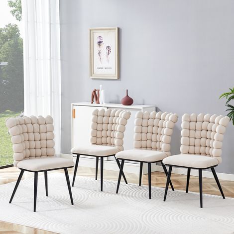 Silla de comedor de terciopelo blanco roto con patas de metal negro, estilo moderno,54×48×88cm (1/5)