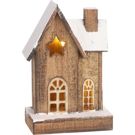 Mica Decorations LED Dekofigur Holz Haus 31 cm braun Figuren