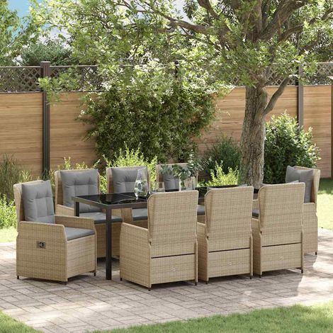 Garten Essgruppe 9 pcs Beige und Hellgrau Poly-Rattan (1/5)