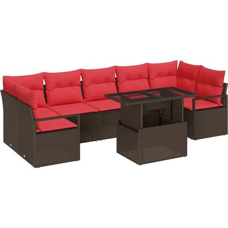 Garden Sofa Set with Cushion 8 pcs Brown and Red Poly Rattan vidaXL (1/5)