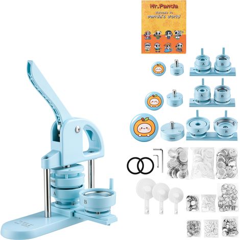Mophorn Macchina per Creazione Bottoni da 25/32/58 mm Colore Blu, Pressa Spille con 300 Componenti, Taglierina Circolare e Manuale, Impugnatura Ergonomica, Ideale per Distintivi, Magneti e Portachiavi (1/5)