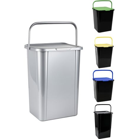 JARDIN202 - Cubo de Reciclaje de Plástico 45L con Asa y Tapadera Ideal para hogar y separación de residuos 45 L (Plata)