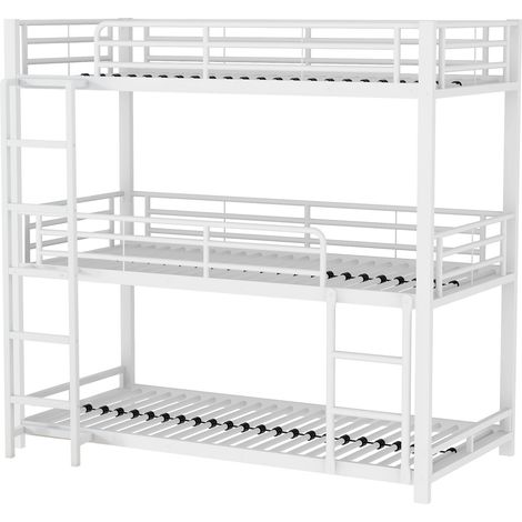 Cama litera triple de metal blanco 90x200 cm con escalera MODENUIT (1/5)