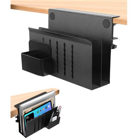 Rangement Latéral de Bureau, Couche Double Rangement Sous Bureau Avec Porte-Stylo Magnétique Sans Perceuse Compartiment de Gestion Des Câbles en Acier Support pour Ordinateur Portable Maison (1/5)