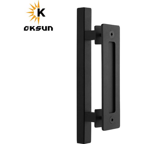 Poignée coulissante pour porte de grange, poignée de tirage en métal, accessoire de montage inclus, idéale pour portail de garage et portes variées (forme carrée) (1/5)