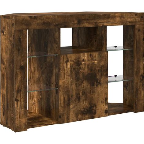 Meuble TV LED d'angle moderne rangement 100 x 40 x 68 cm en bois d'ingénierie chêne fumé (1/5)