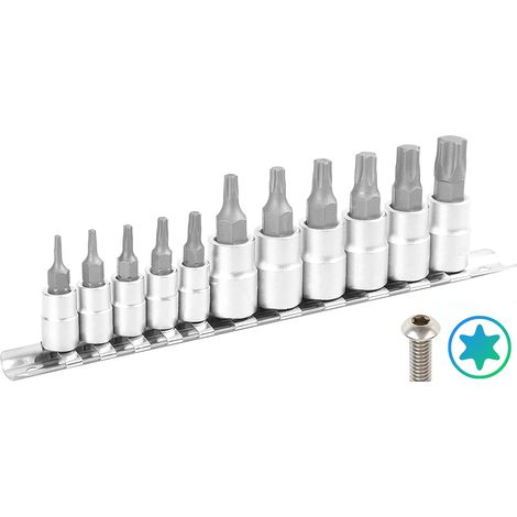 JOMAFA Juego de llaves de vaso puntas torx T10 a T60, 1/4", 3/8" ACERO CROMO VANADIO, 13 piezas (1/5)
