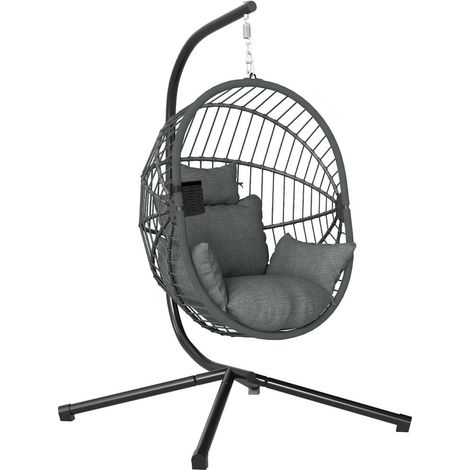 Confort et gain de place avec ce fauteuil œuf suspendu, panier pliable et assise large pour intérieur extérieur (1/5)