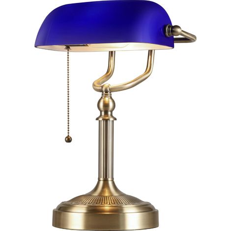 Lampe de bureau de banquiers en verre bleu, avec interrupteur à chaîne, luminaire enfichable pour la maison, le bureau et la bibliothèque (1/5)